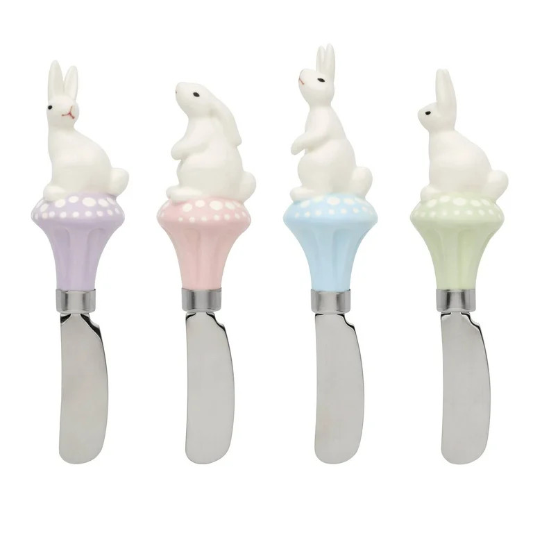 Oneida Bunny Hop 4-Piece Stainless Steel Cheese Spreader Set with Porcelain Pastel Rabbit Handles | Walmart (US)