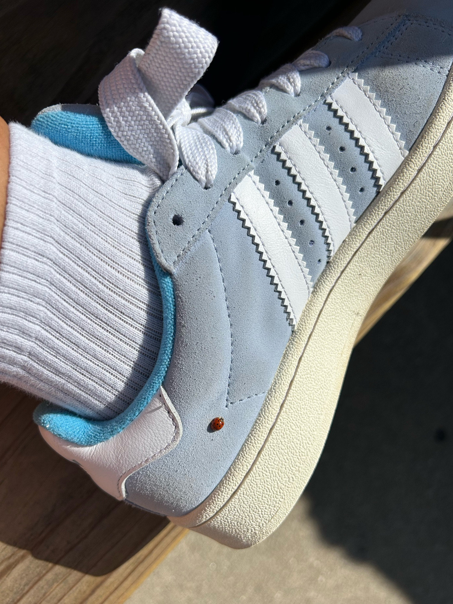 lady bug!🐞 i also love these shoes they make me feel like summer😊
(i got a 7.5, i sized down half a size but they run pretty big so i could’ve even sized down a full size)