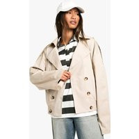 Womens Rib Detail Short Trench Coat - Beige - 4 | boohoo (US & Canada)