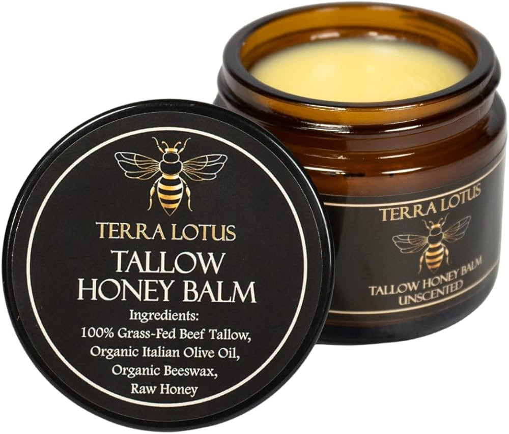 Organic Grass-Fed Beef Tallow Balm with Raw Honey - Moisturizing Cream for Soft, Smooth Skin - Ha... | Amazon (US)