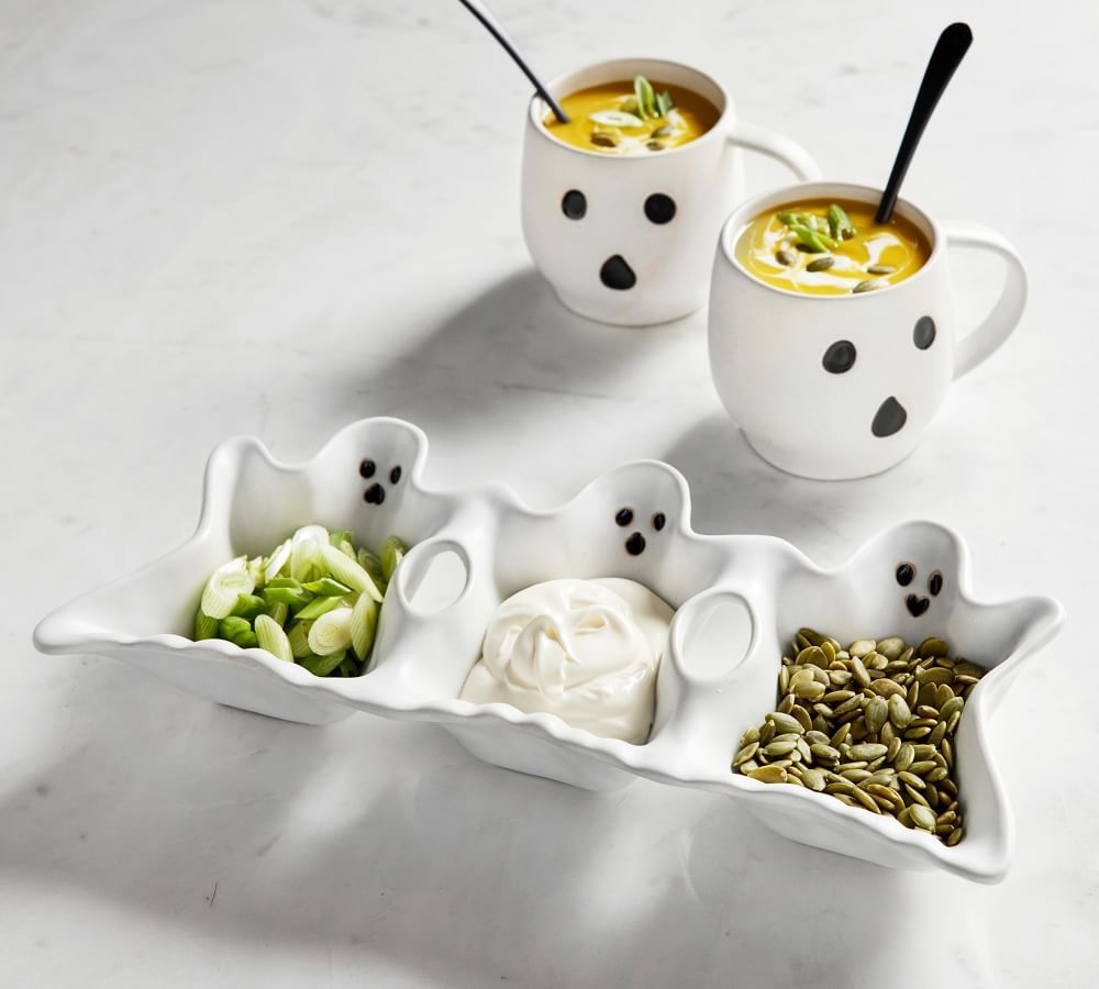 Ghost Shaped Stoneware Triple Condiment Server | Pottery Barn (US)