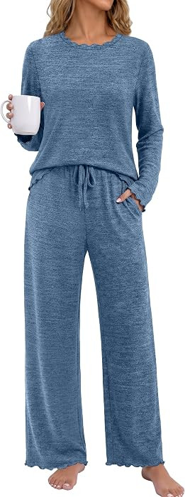 OFEEFAN Womens Pajama Sets 2 Piece Lounge Set Cozy Fall Fashion Clothing | Amazon (US)