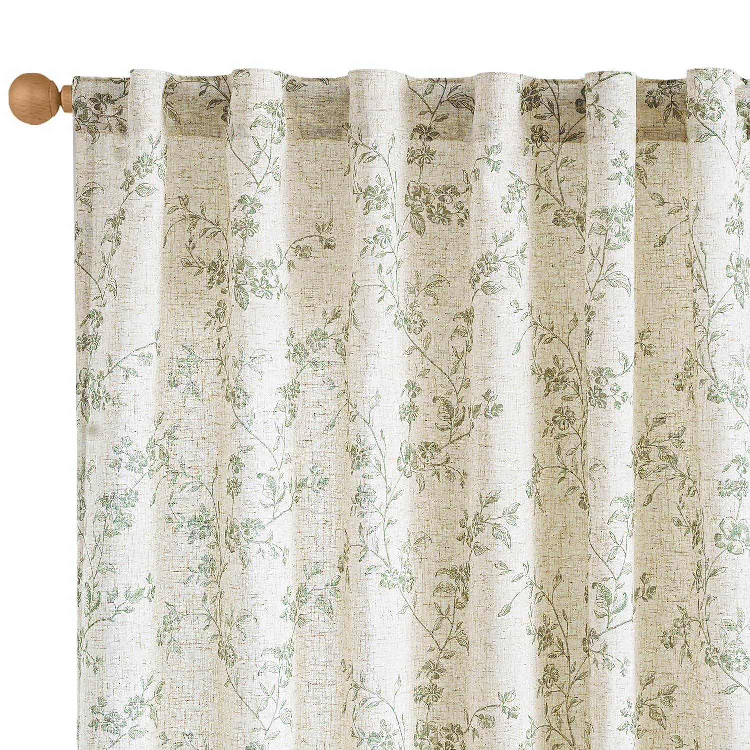 Lazzzy Linen Farmhouse Curtains Green Floral Curtains 63 Inch Length Back Tab Drapes for Living R... | Amazon (US)