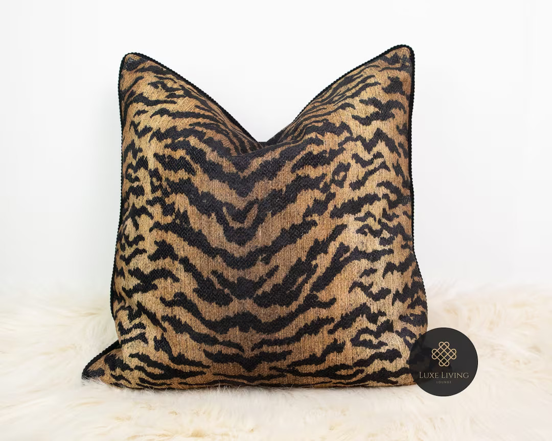 Vintage Tiger Print Chenille Pillow Cover | Double-Sided Animal Print | Etsy (US)