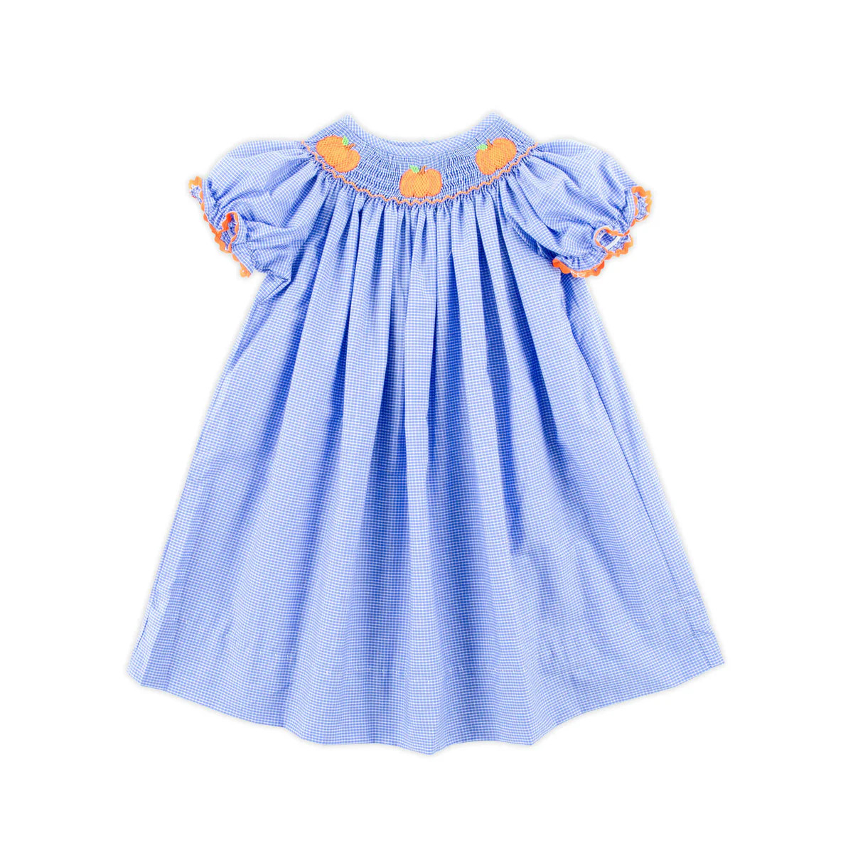 Cluster Pumpkin Smocked Royal Windowpane Bishop Dress | Classic Whimsy