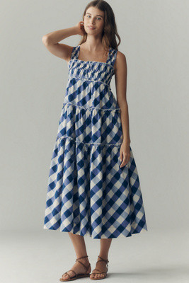 The Helena Square-Neck Smocked Tiered Midi Dress | Anthropologie (US)