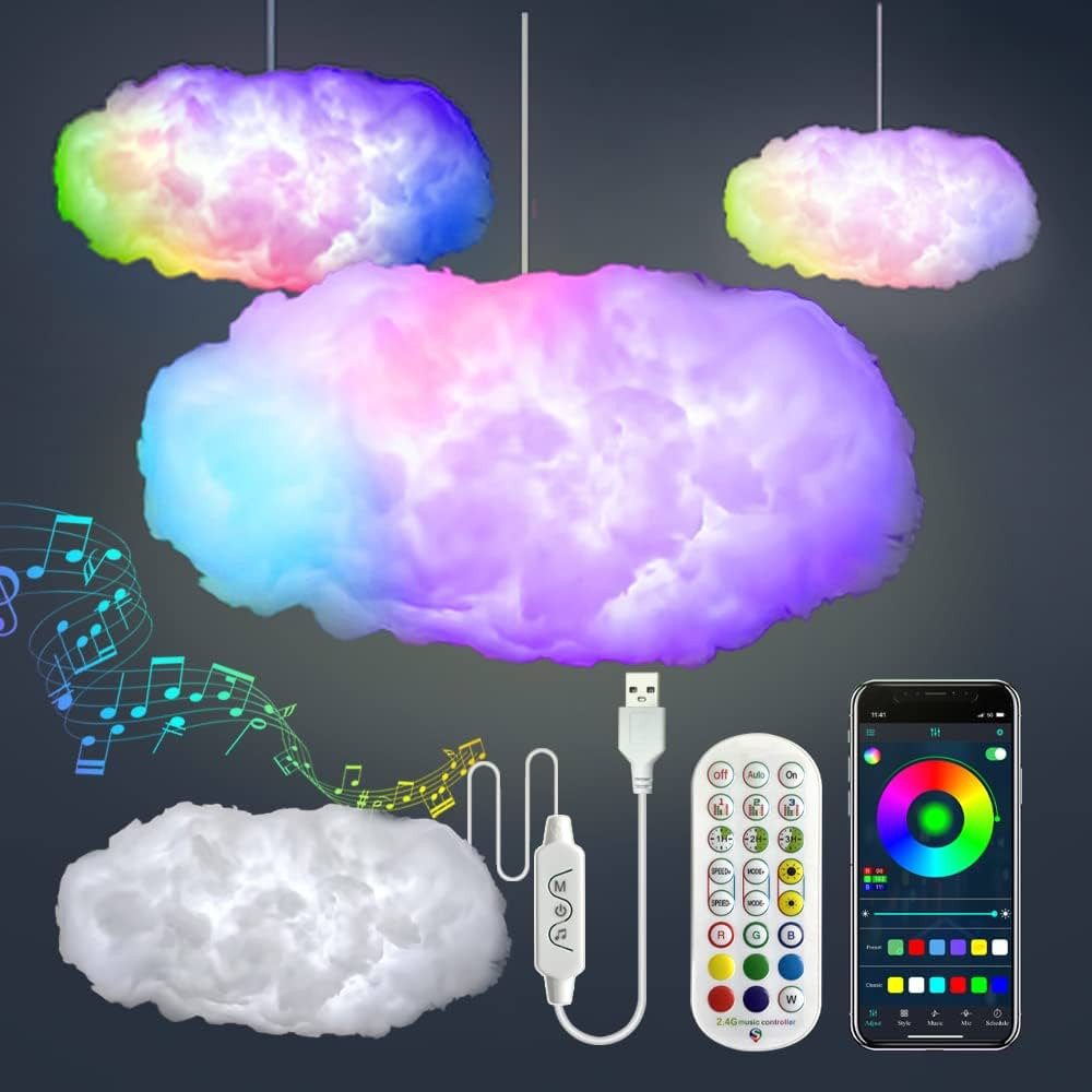 3D Big Cloud lightning Light Kit Music Sync Warm White Multicolor lightning Changing Strip Lights... | Amazon (US)