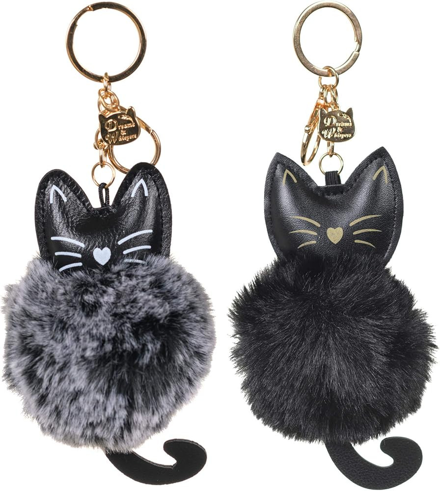 Faux Fur Ball Pom Pom Key Chain Ring for Women Bag Pendant | Amazon (US)