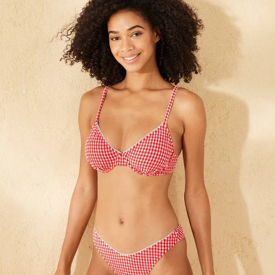 Women's Textured Underwire Bikini Top - Wild Fable™ Red/White Gingham PrintThis item is not ava... | Target