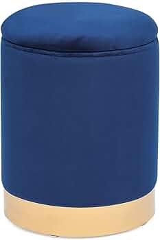 Decent Home Storage Ottoman Velvet Round Foot Rest Stool (Dark Blue) | Amazon (US)