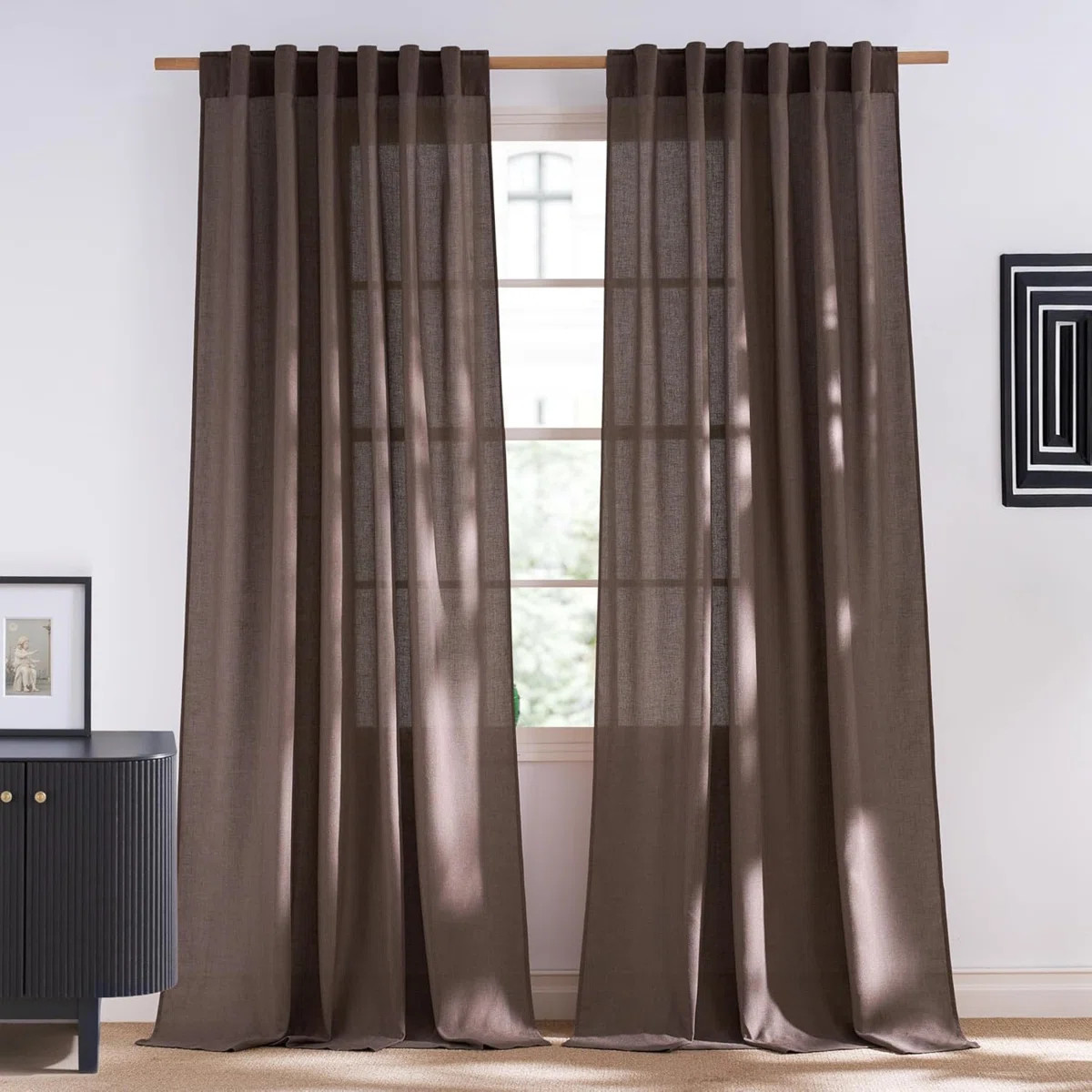 Semi Sheer Linen Curtains, Rod Pocket & Back Tab Thick Flax Blend Privacy with Light Filtering Wi... | Wayfair North America
