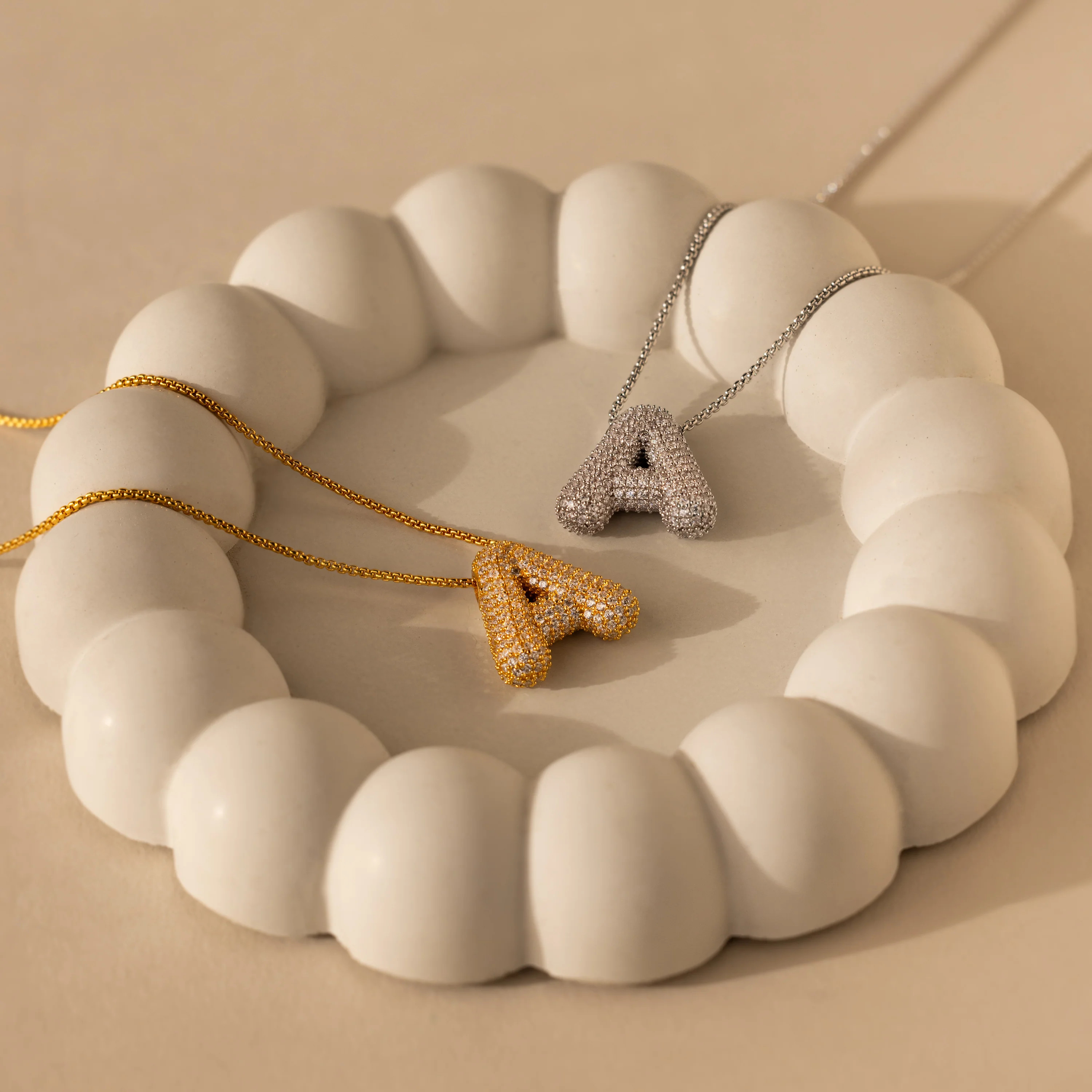 Bold Floating Pave Puff Initial Letter Necklace | Caitlyn Minimalist | Caitlyn Minimalist