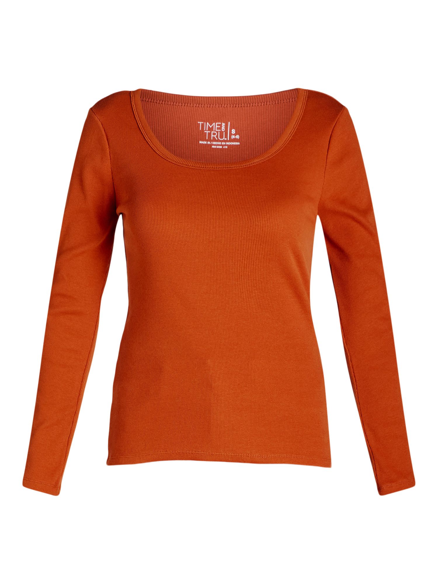 Time and Tru Women's Long Sleeve Rib Scoop T-Shirt | Walmart (US)