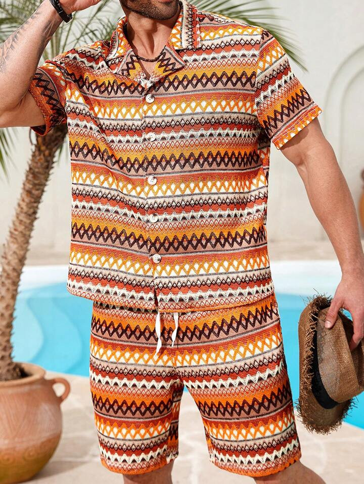 Manfinity RSRT Plus Size Men's Geometric Print Drawstring | SHEIN