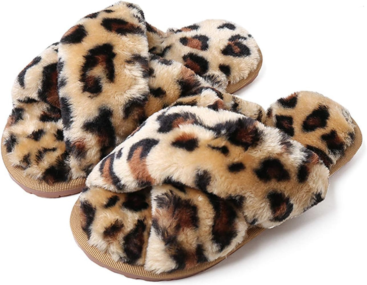 Husmeu Women's Cross Band Fuzzy Slippers Open Toe Comfy Soft Plush Rubber Sole House Shoese Indoo... | Amazon (US)