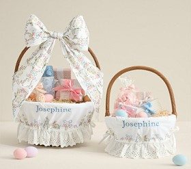 LoveShackFancy White Bunnies Easter Basket Liners & Bow | Pottery Barn Kids