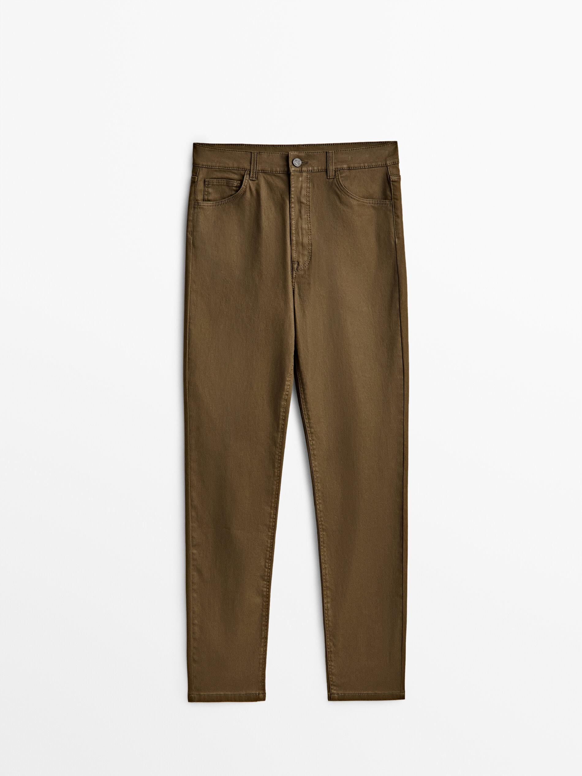 High-waist straight-leg coated trousers | Massimo Dutti US