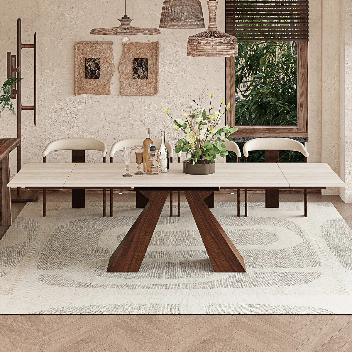 63'' to 94.5” Extendable Dining Table For 8-10 with Sintered Stone Tabletop and Metal Base | Wayfair North America