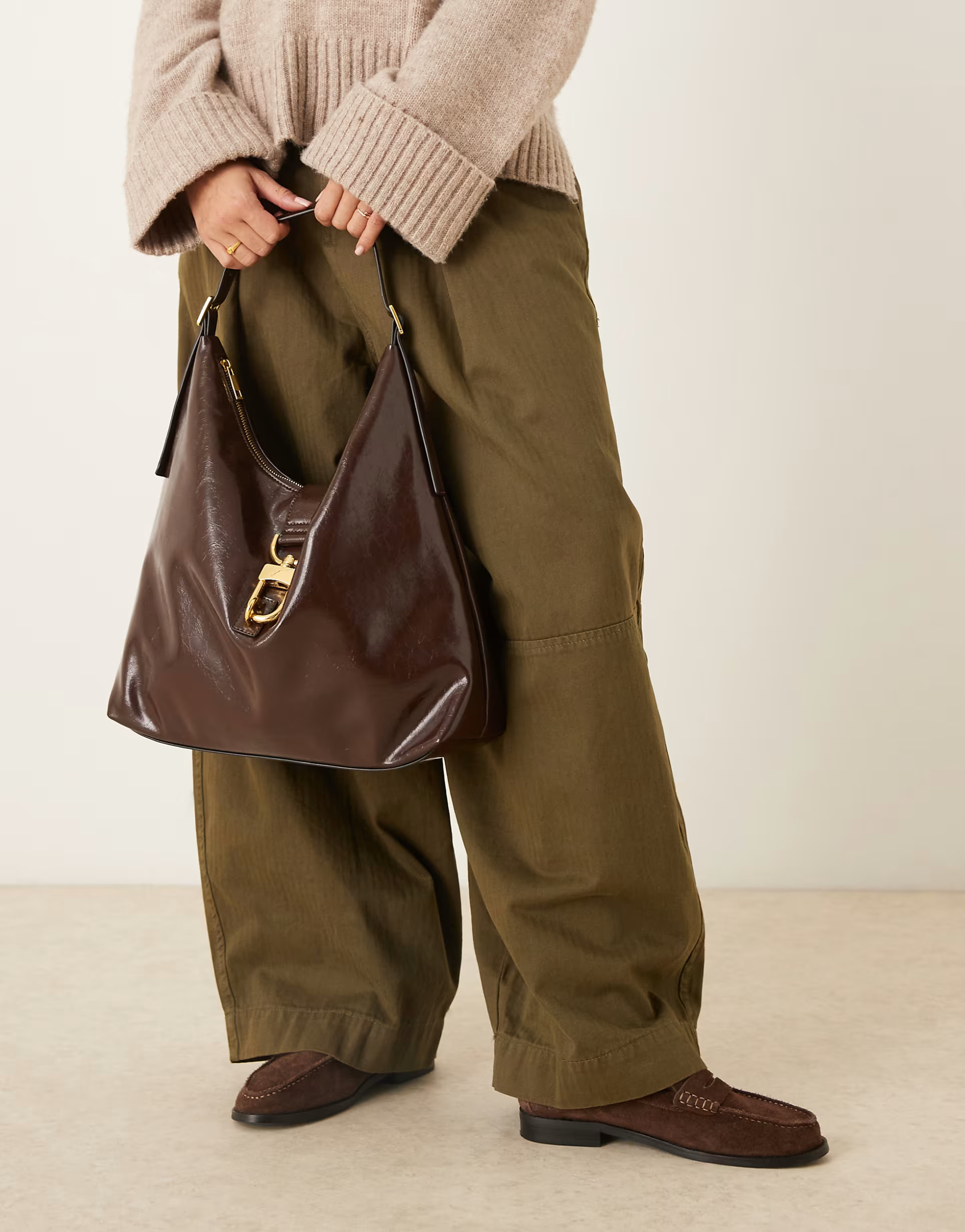 ASOS DESIGN statement buckle slouch tote bag in chocolate | ASOS | ASOS (Global)