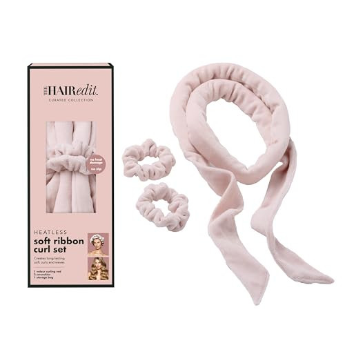 The Hair Edit Heatless Soft Ribbon Curl Set Heatless Curling Rod with 2 Velour Scrunchies for Overnight Curls, No Heat Hair Curler for Women, Damage Free Styling Tool For Long and Medium Hair 69"Long | Amazon (US)