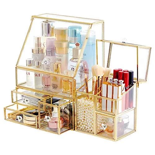Stackable 3Pieces Drawer Set Glass Makeup Organizer Antique Countertop Vanity Cosmetic Storage Bo... | Walmart (US)
