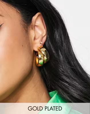 ASOS DESIGN 14k gold plated hoop earrings in thick cross design | ASOS (Global)