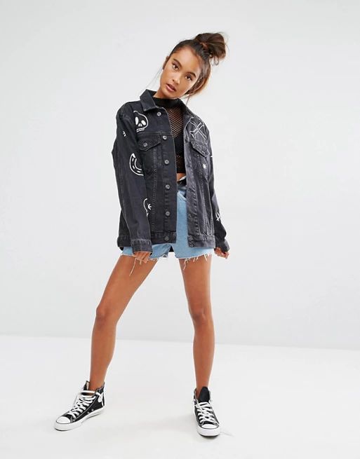 The Ragged Priest Boyfriend Denim Jacket With Hand Painted Motifs at asos.com | ASOS US