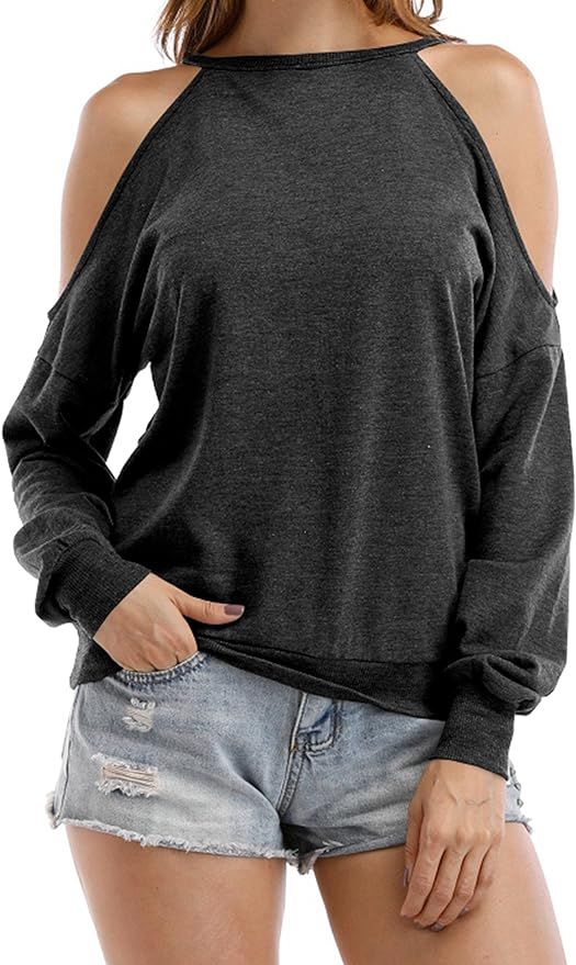 Sarin Mathews Womens Halter Neck Top Cut Out Shoulder Blouse Sweatshirts | Amazon (US)