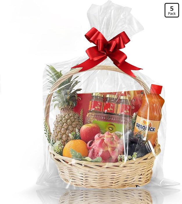 Clear Gift Bags 5 PCS 24x30 Inches Large Cellophane Wrap for Gift Baskets Wrapping Plastic with T... | Amazon (US)