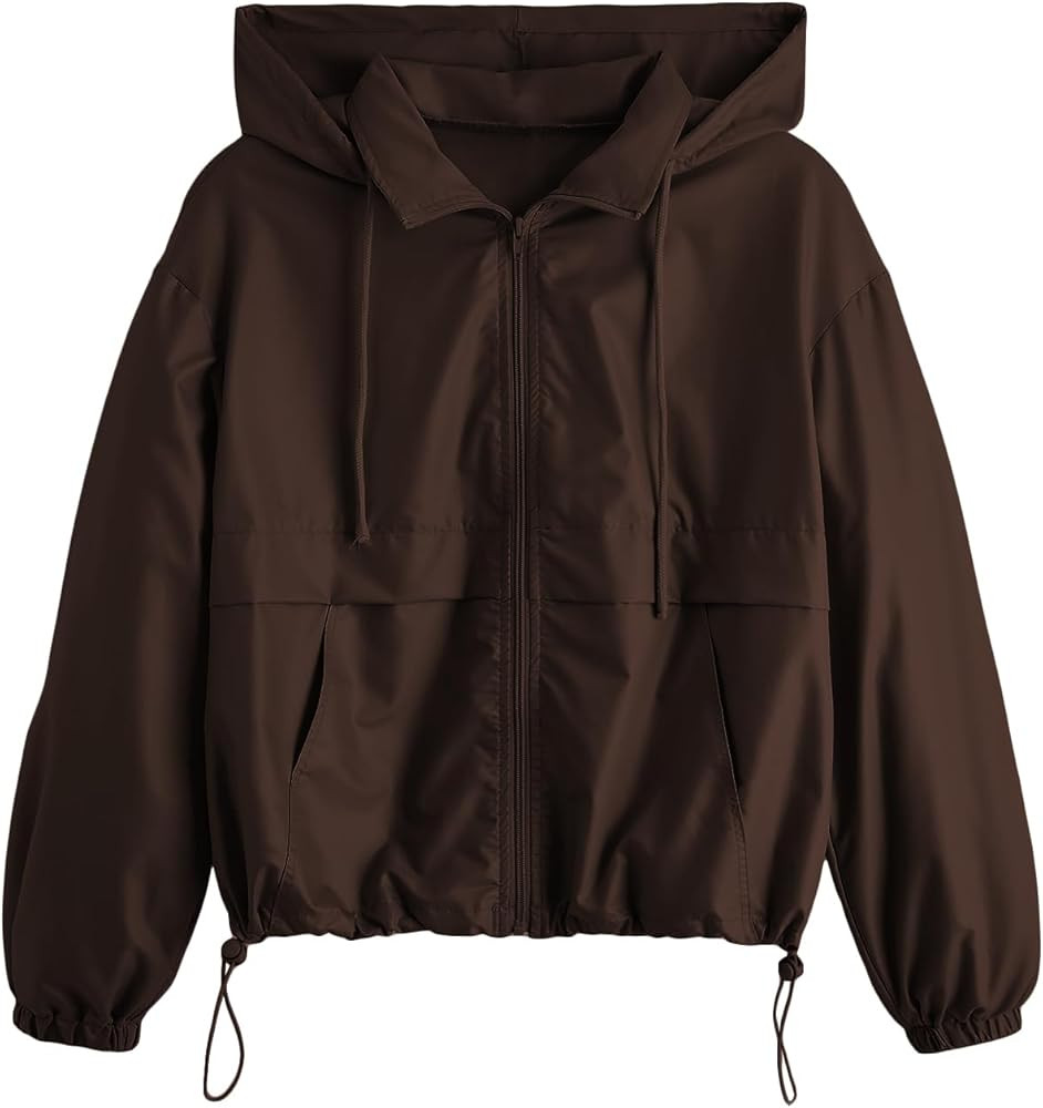 Verdusa Women's Zip Up Lightweight Windbreaker Jacket Sport Casual Hoodie Outerwear with Pockets ... | Amazon (US)