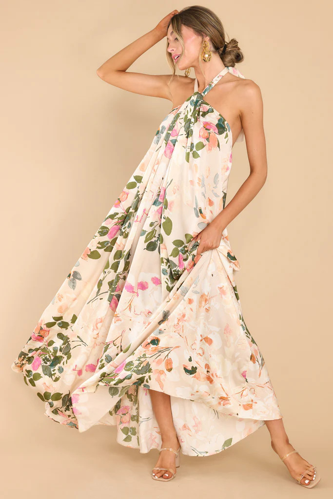 Dainty Love Tan Floral Print Maxi Dress | Red Dress 