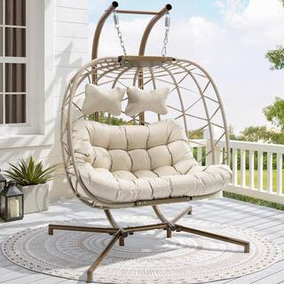FINCATI Oversized 2-Person Patio Wicker Hanging Egg Swing Chair Indoor Outdoor Porch Lounge Chair... | The Home Depot