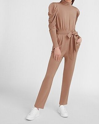 Cozy Belted Puff Sleeve Lounge Jumpsuit | Express