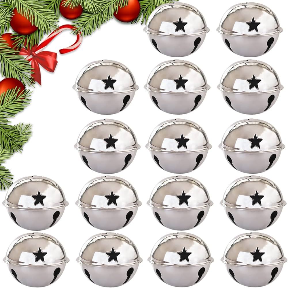 Aflyu 16 Pieces Jingle Bells Christmas Star Bells Craft Bells for Christmas Party 1.57 Inch (Silv... | Amazon (US)