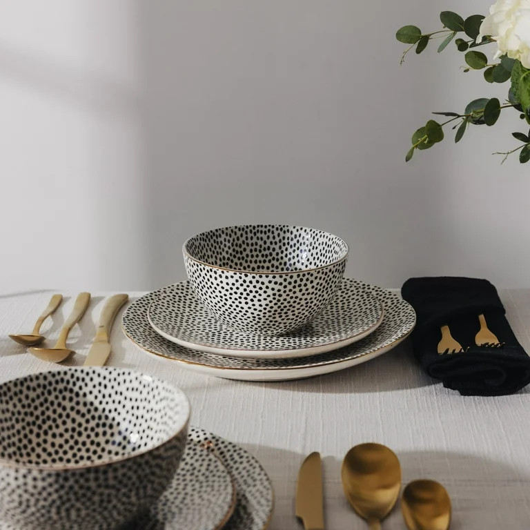 Thyme & Table Dot Ceramic Dinner Plate Black and White | Walmart (US)