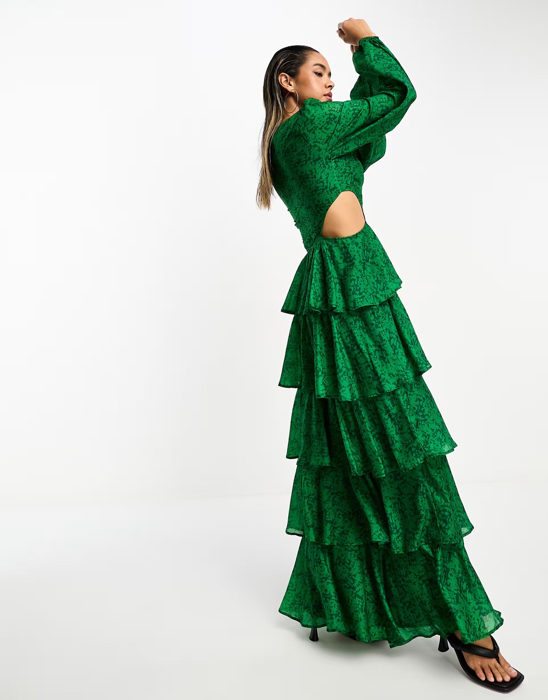 Pretty Lavish long sleeve cut-out ruffle maxi dress in emerald | ASOS (Global)