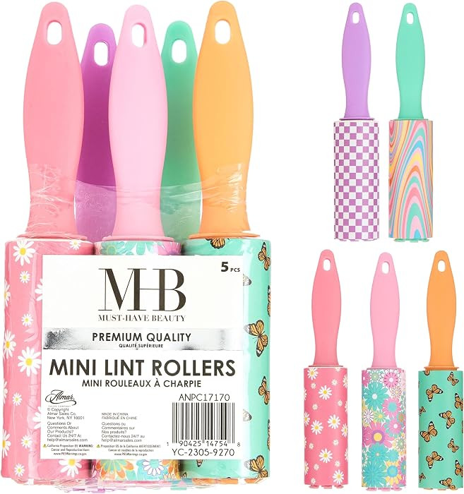 5pc Retro Mini Lint Roller Value Pack - Colorful Compact Rollers for Travel | Amazon (US)