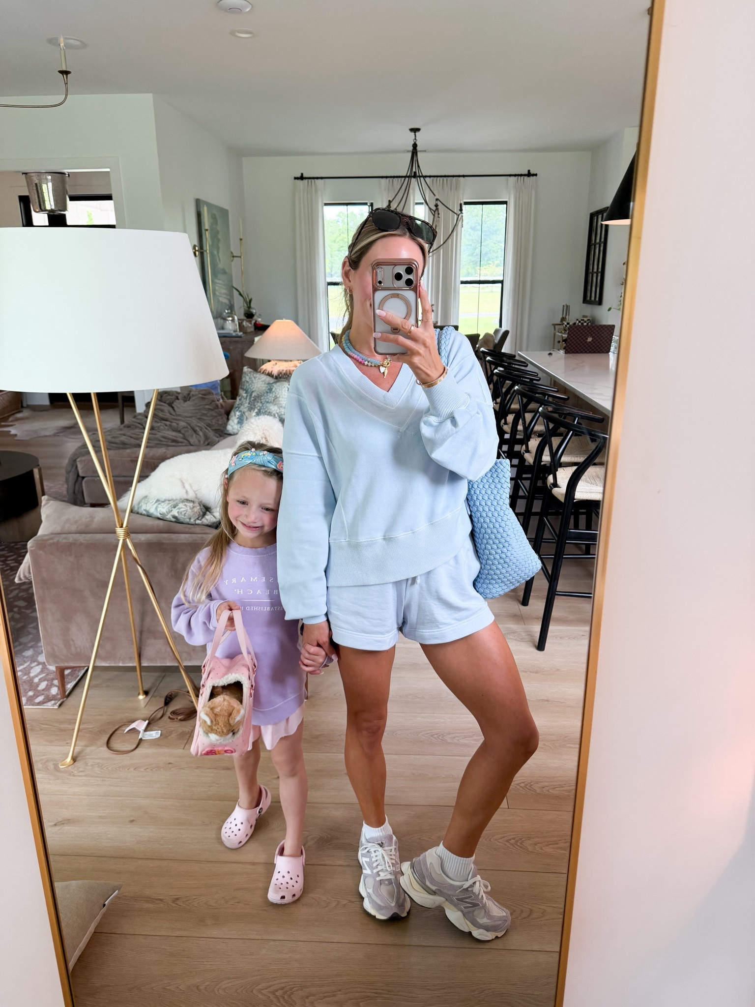 Aerie set on SALE today! Wearing an xs in sweatshirt and shorts. I’m obsessed with these new balance 9069 sneakers in this lilac color! 

#LTKootd #LTKdayinmylife #LTKmomlife