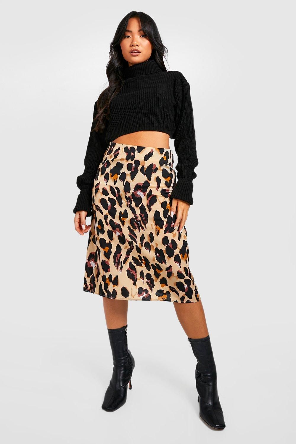 Womens Petite Leopard Print Bias Cut Midi Skirt - Multi - 4 | Boohoo.com (US & CA)