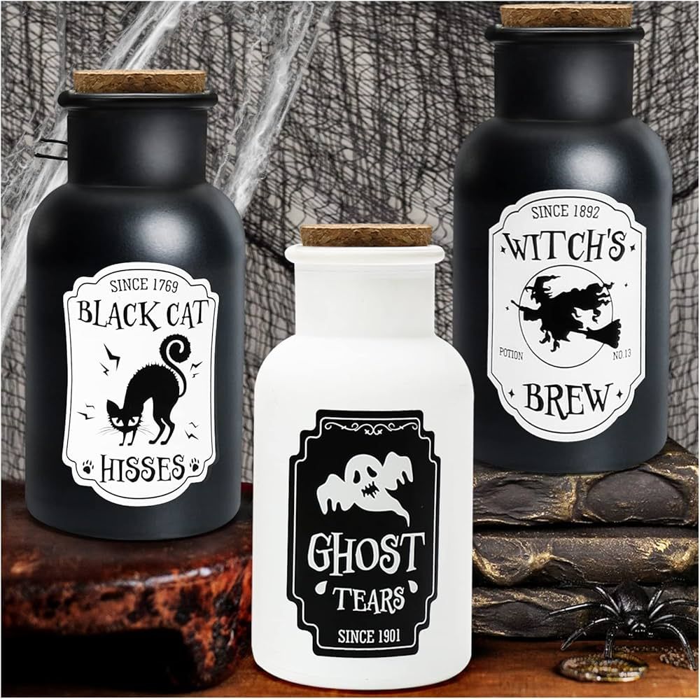 ORIENTAL CHERRY Halloween Decor - Halloween Decorations Indoor - Set of 3 Apothecary Potion Bottles  | Amazon (US)