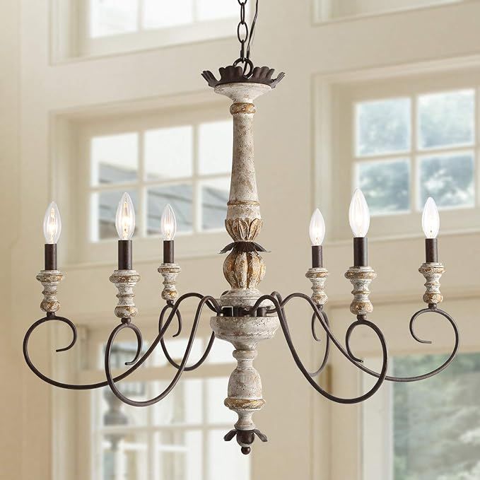 LALUZ 6 Lights French Country Shabby Chic Chandelier with Cloud Arms in Distressed Wood and Rusty... | Amazon (US)