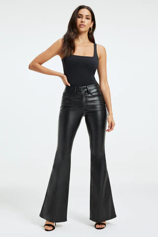 Good Legs Flare Faux Leather Pants Black001, Plus Size 16 Plus | Good American
