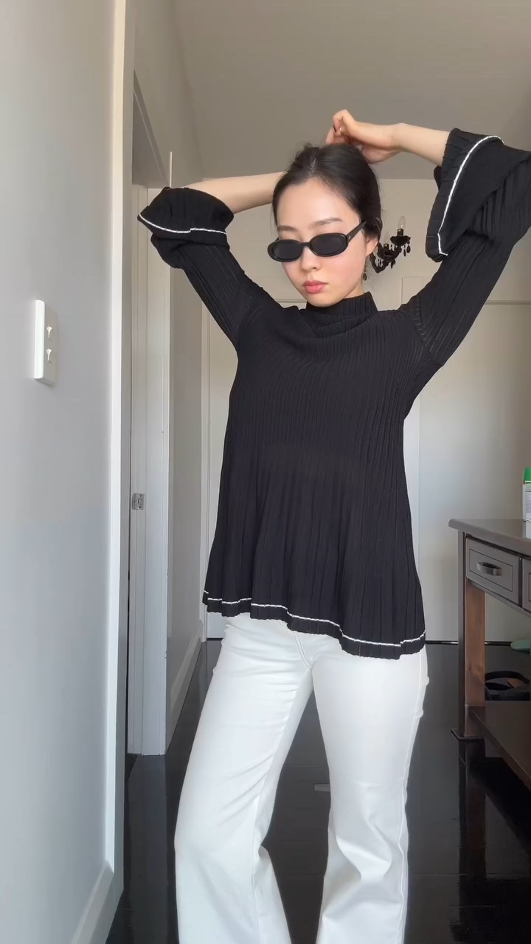 Top @cosstores 
Pants @kate_sylvester 
Shoes @mi_piaci 
Bag @status_anxiety 
Sunglasses @lespecs
