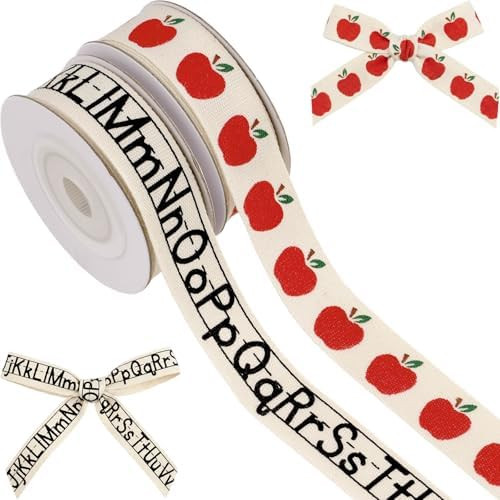 School Ribbon for Crafts 2 Pack, 5/8 Inch x 5 Yards Cotton Apple Alphabet Back to School Ribbon f... | Amazon (US)