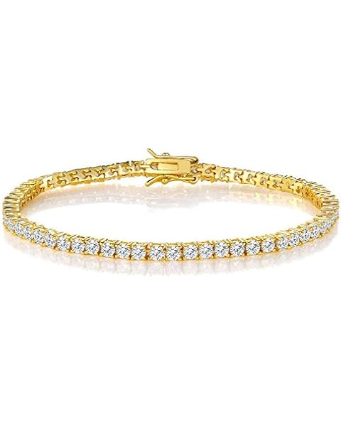 PAVOI 14K Gold Plated Cubic Zirconia Classic Tennis Bracelet | Gold Bracelets for Women | 4mm CZ,... | Amazon (US)