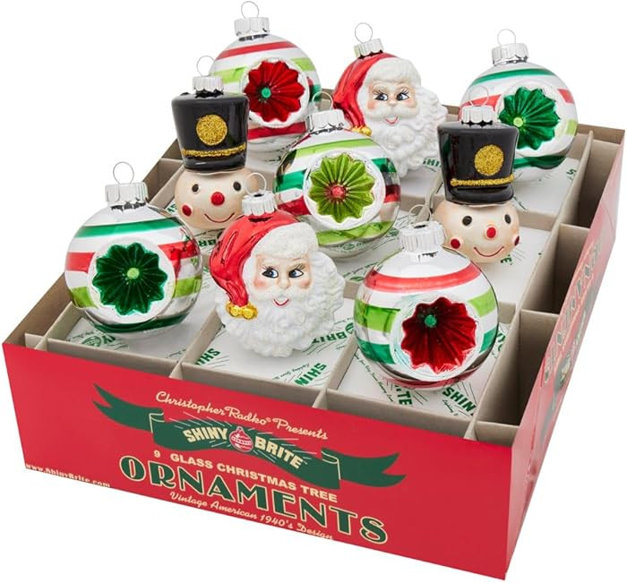 Shiny Brite 9 Count 2.5" Reflector Rounds & Figures - Glass Ornament Set - Vintage Traditional - ... | Amazon (US)
