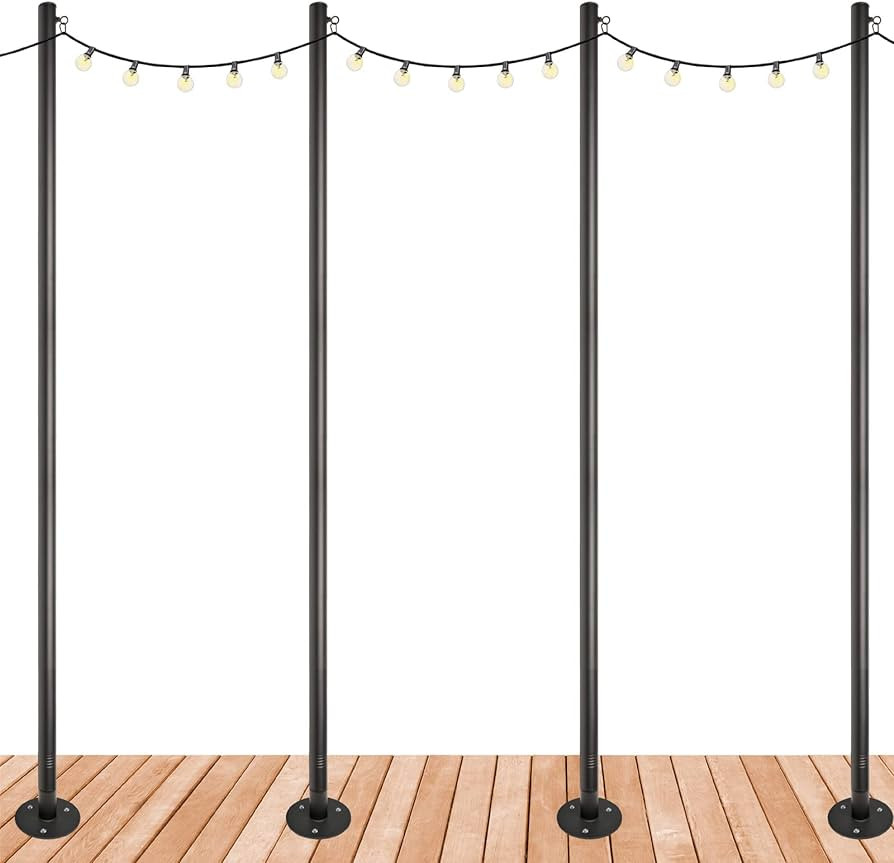 EXCELLO GLOBAL PRODUCTS Premium String Light Poles - 4 Pack - Extends to 10 Feet – Deck Mount (... | Amazon (US)