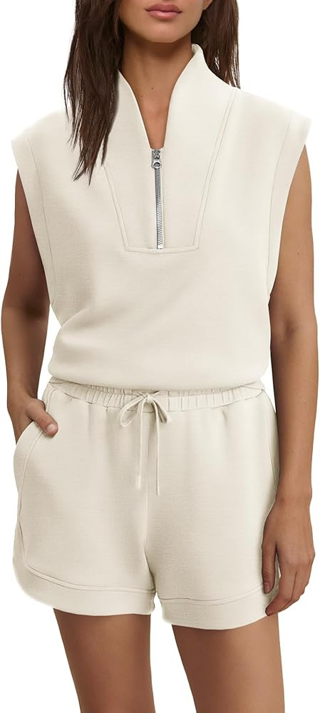 ReachMe Womens 2 Piece Lounge Set Buttery Soft Oversized Half Zip Sleeveless Pullover High Rise S... | Amazon (US)