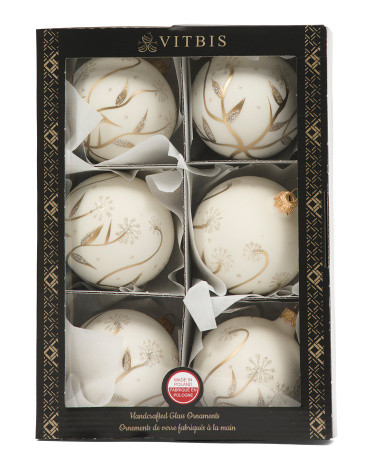 Handcrafted In Poland Set Of 6 Glass Ornaments With Floral Design | TJ Maxx
