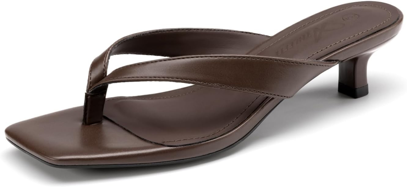 Athlefit Women's Kitten Heels Square Toe Slip On Flip Flops Low Thong Heels | 1.57-inch Kitten he... | Amazon (US)